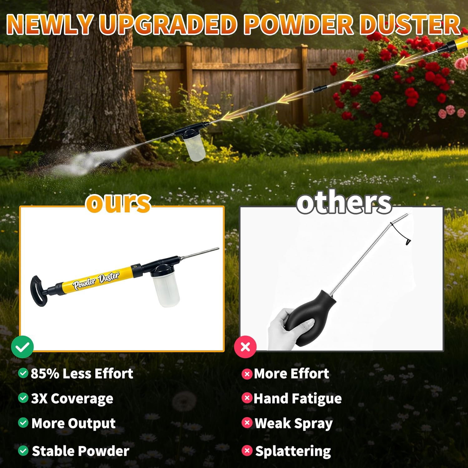 Diatomaceous Earth Powder Duster with 4FT Extendable Rod, Manual Pump & Adjustab
