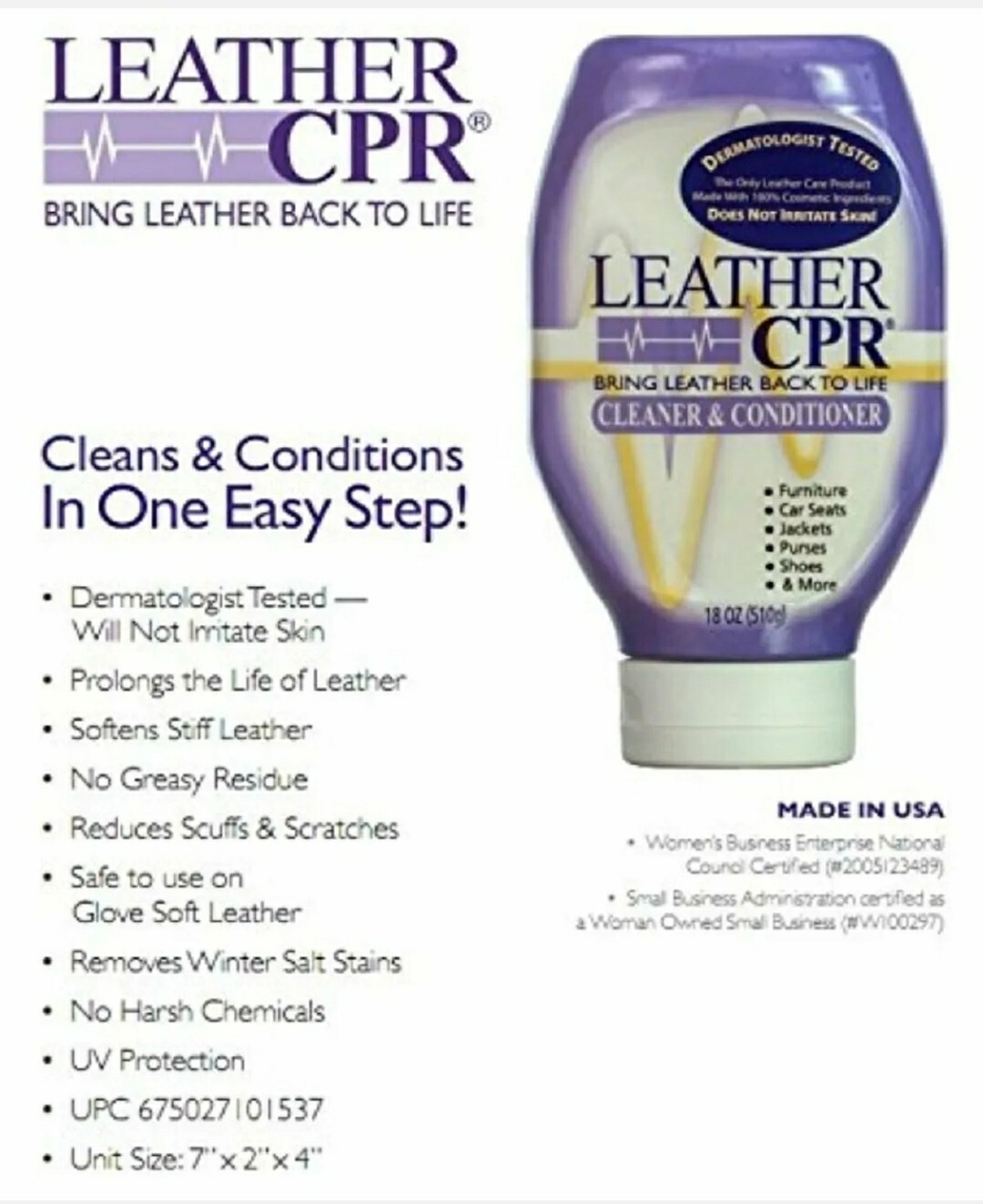 LEATHER CPR CLEANER CONDITIONER 18 OZ RESTORES FURNITURE PURSE JACKETS CAR SEATS