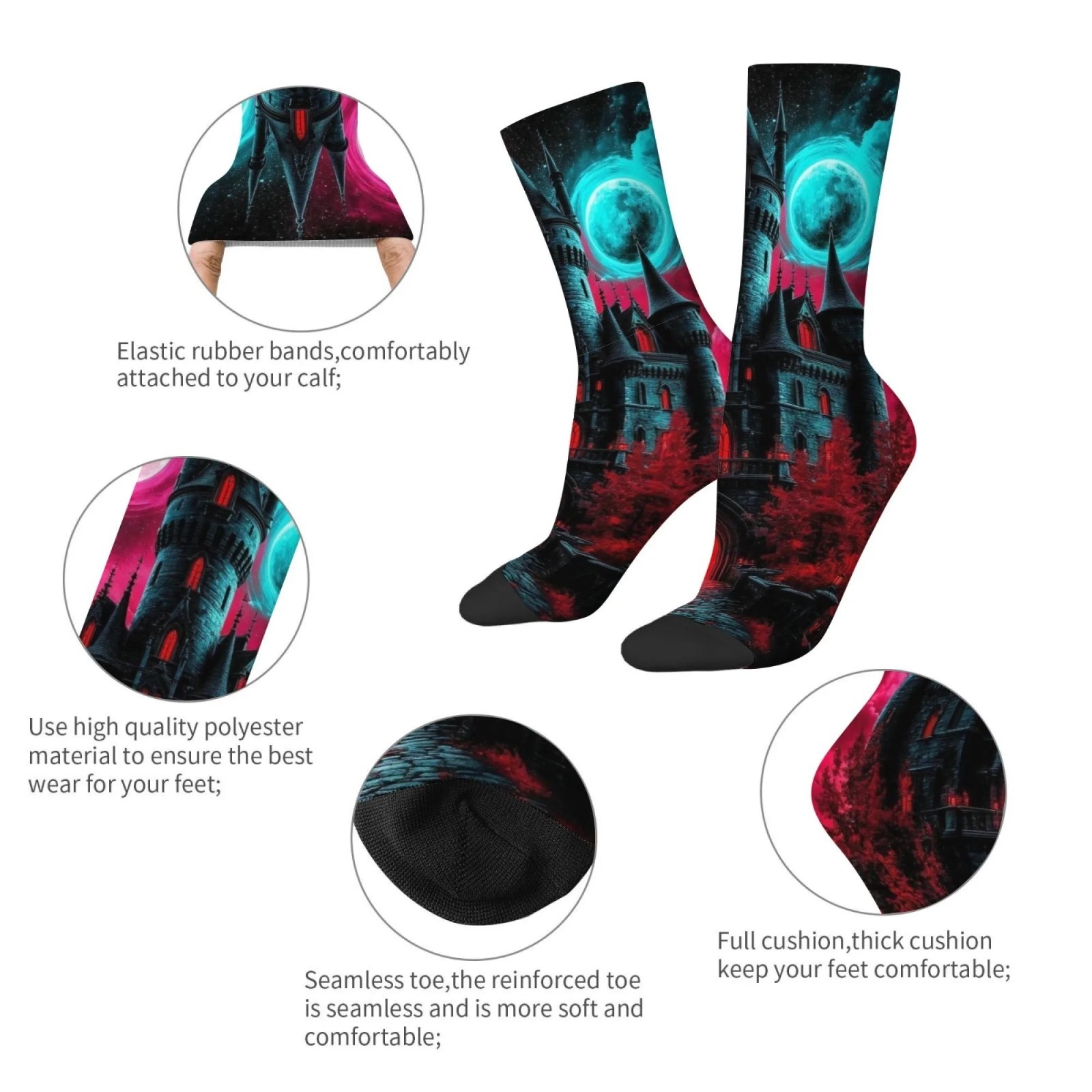 Mysterious Gothic Castle Dark Art Socks Retro Fashion Men’s Socks Breathable Non