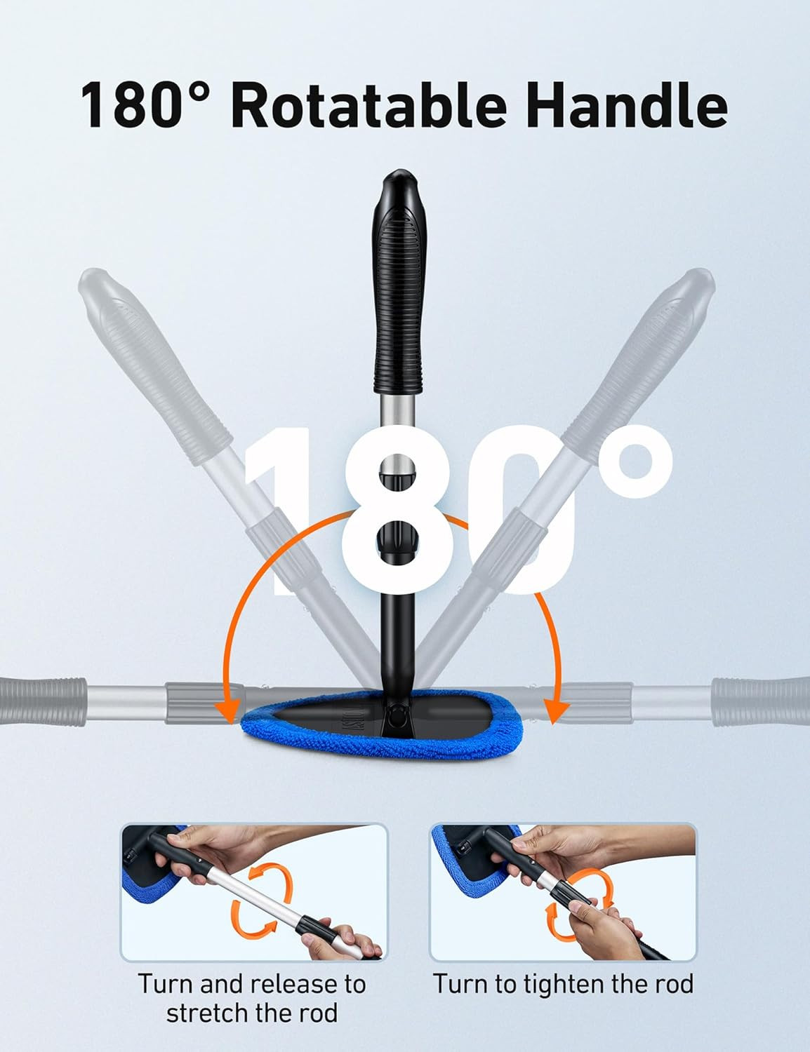 21″ Extendable Windshield Cleaner Tool with 4 Microfiber Pads Glass Cleaning Kit