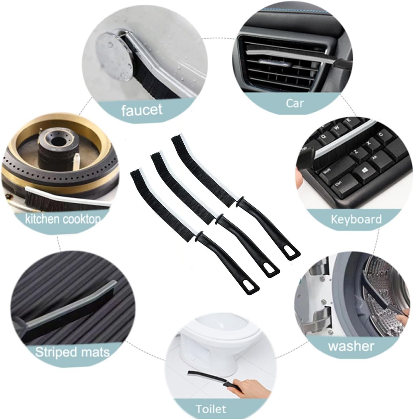 Compact 3-Pack Cleaning Brushes for Easy Dirt Removal in Hard-to- Areas