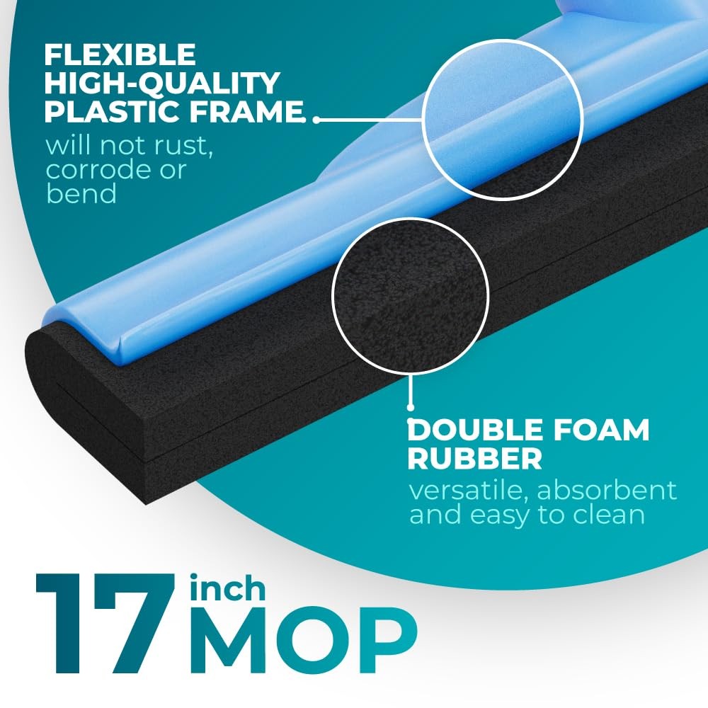 2 Pack 17” Floor Squeegee Broom Scrubbing Brush with Telescopic Long Handle f…