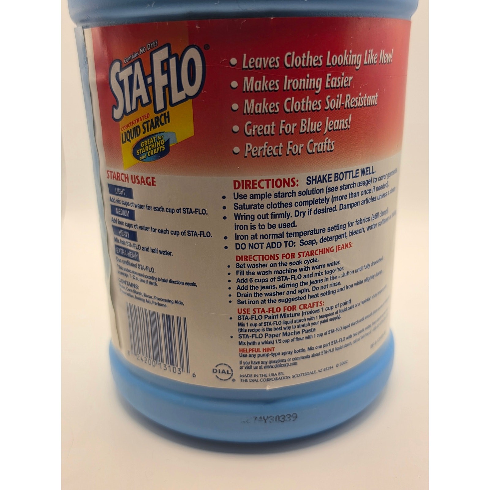Rare Vintage Sta-Flo Liquid Starch 64 Oz Full Bottle