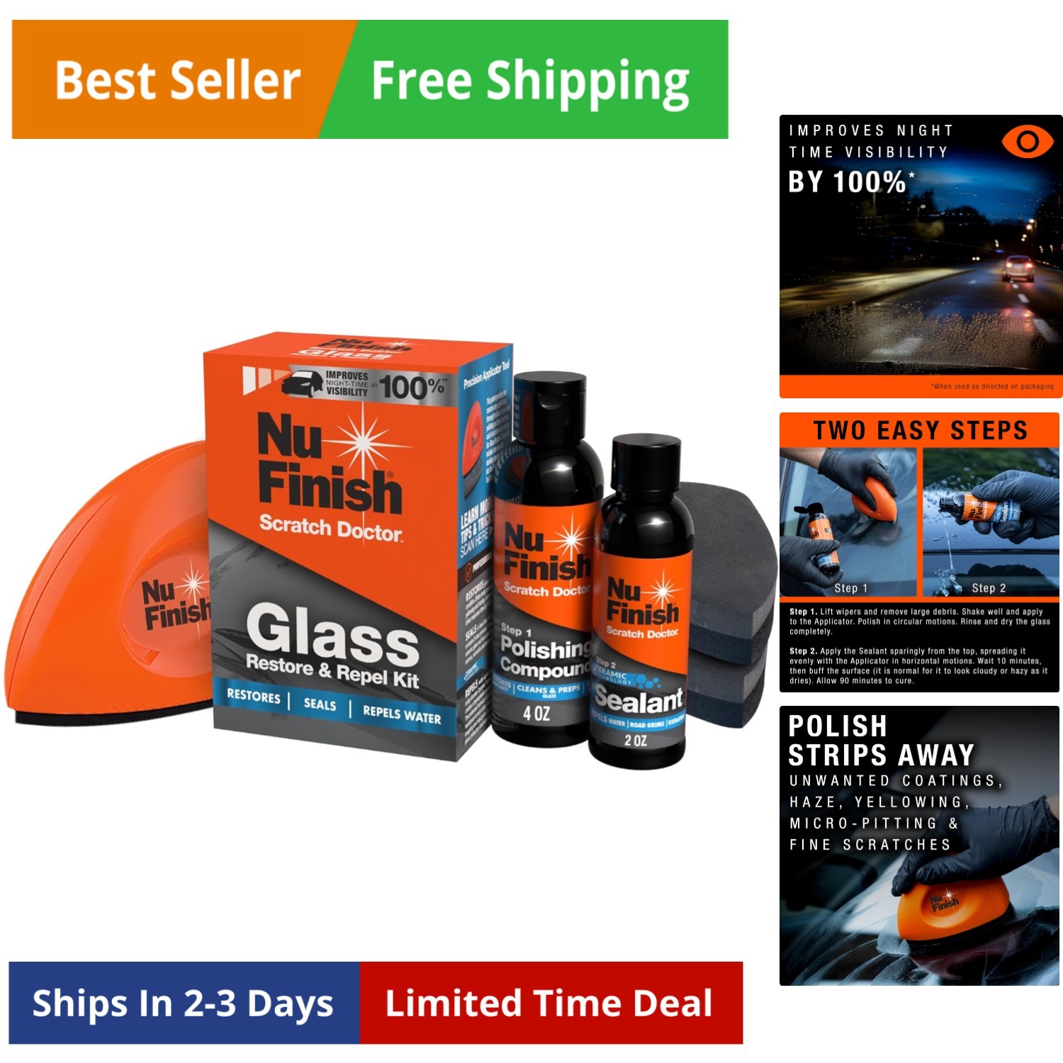 Glass Restore & Repel Kit, Two Step Regimen for Car Windshield, Includes Poli…