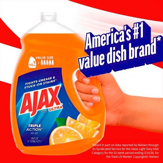 Ajax Ultra Triple Action Dishwashing Liquid Dish Soap, Orange Scent, 145 Fluid O