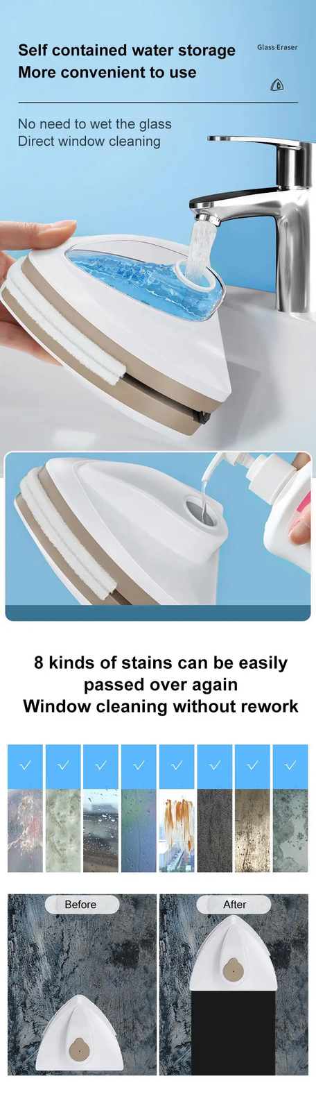 Double Sided Magnetic Glass Window Cleaner Tool Automatic Drainage Wiper New US