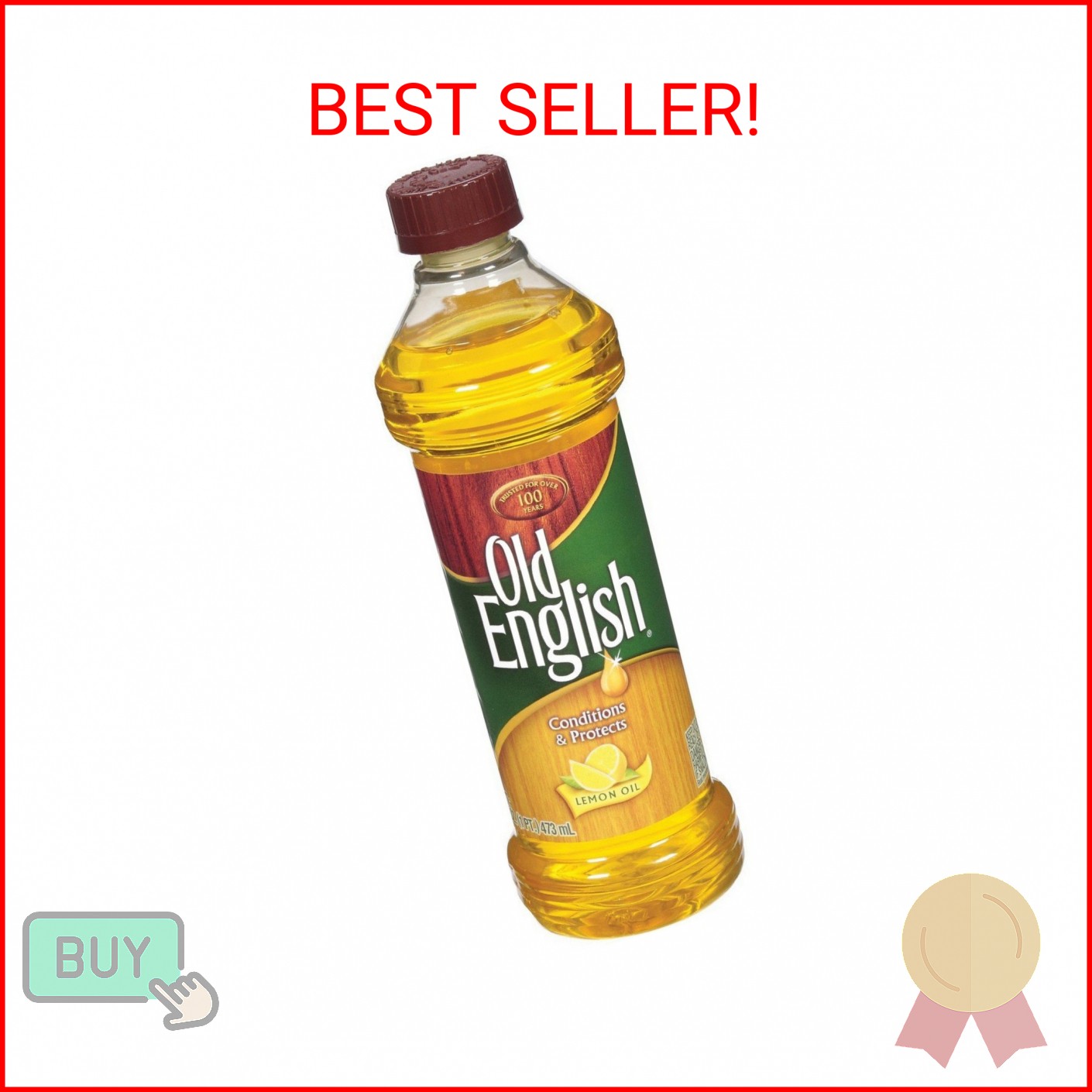 Reciprotools Old English Furniture Polish Bottle, Lemon Oil, 16 oz, Yellow