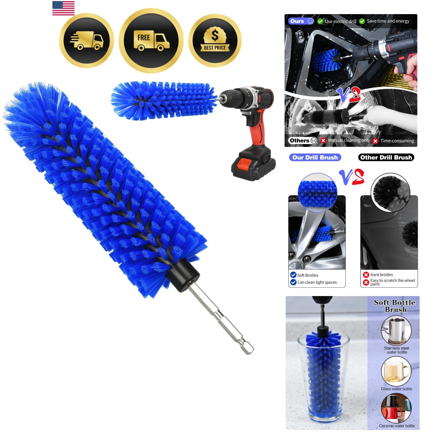 Drill Brush for Car Wheel and Bottle, Highly Dense and Durable Car Cleaning B…
