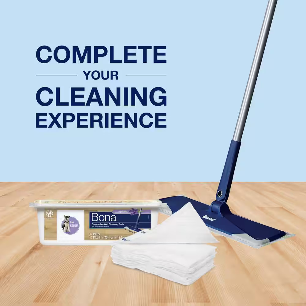 Hardwood Floor Disposable Wet Cleaning Pads, Lavender Scent, (12-Count)