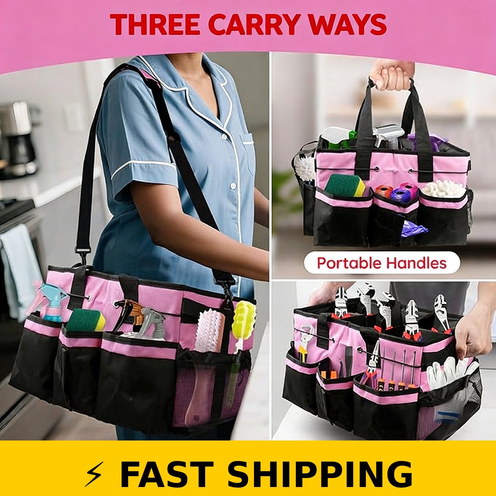 LANGSONGHONG Large Cleaning Caddy Bag with Multi Pockets