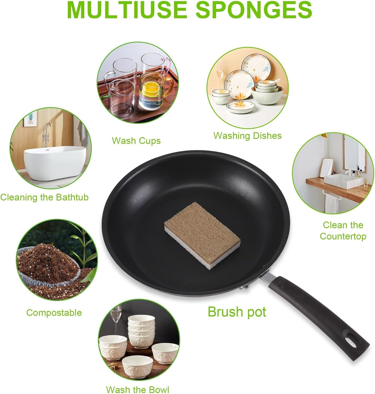 Natural Dish Sponges 16 Pack – Biodegradable Sponge Kitchen Compostable