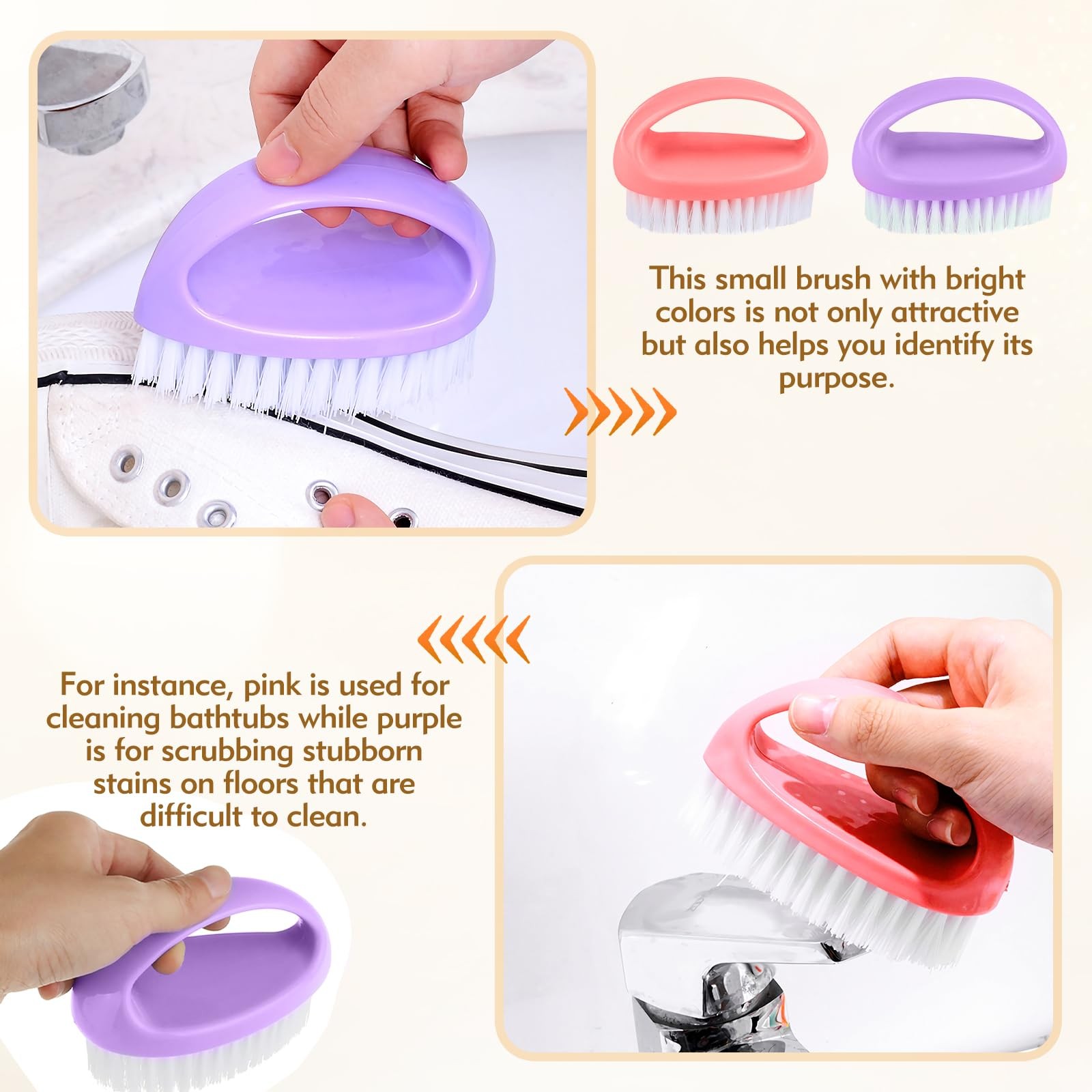 2 Pack Small Scrub Brush Heavy Duty Stiff Nylon Bristles Cleaning Brush