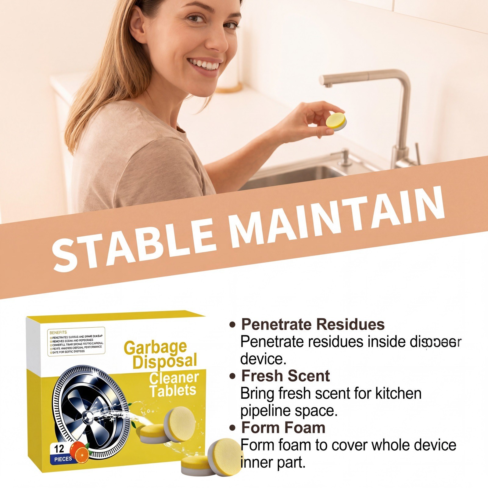 12~60 Pieces Powerful Sink & Disposal Cleaner Tablets Garbage Disposal Cleaner