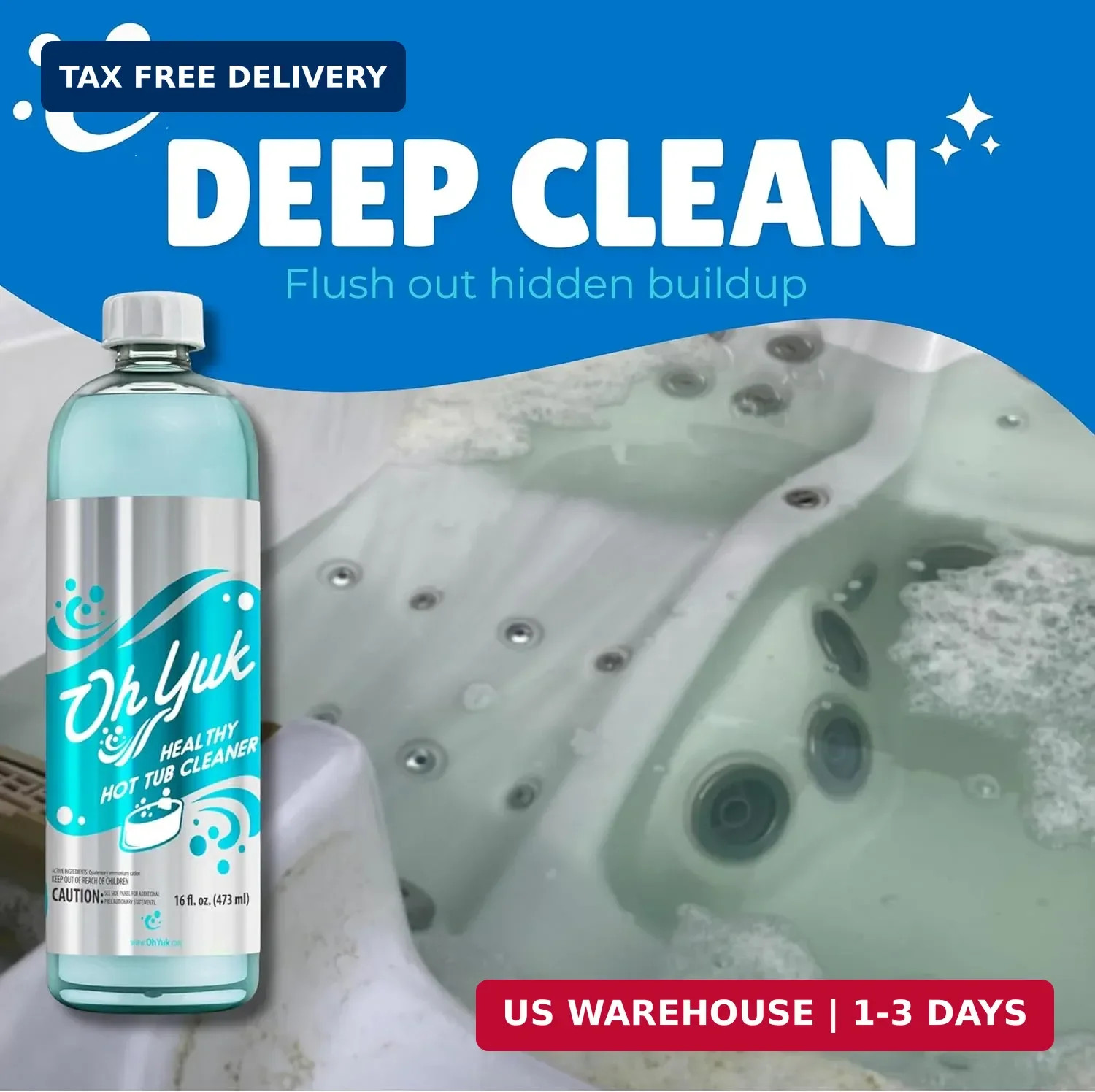 Yuk Healthy Hot Tub Cleaner Indoor Outdoor Spa Jet Purge Jetted Bath Care 16oz