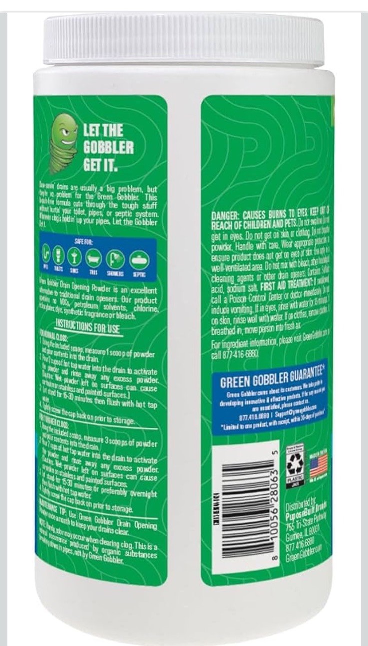 Drain Clog Remover and Drain Opening/Cleaning Powder 3.31 lbs Green Gobbler