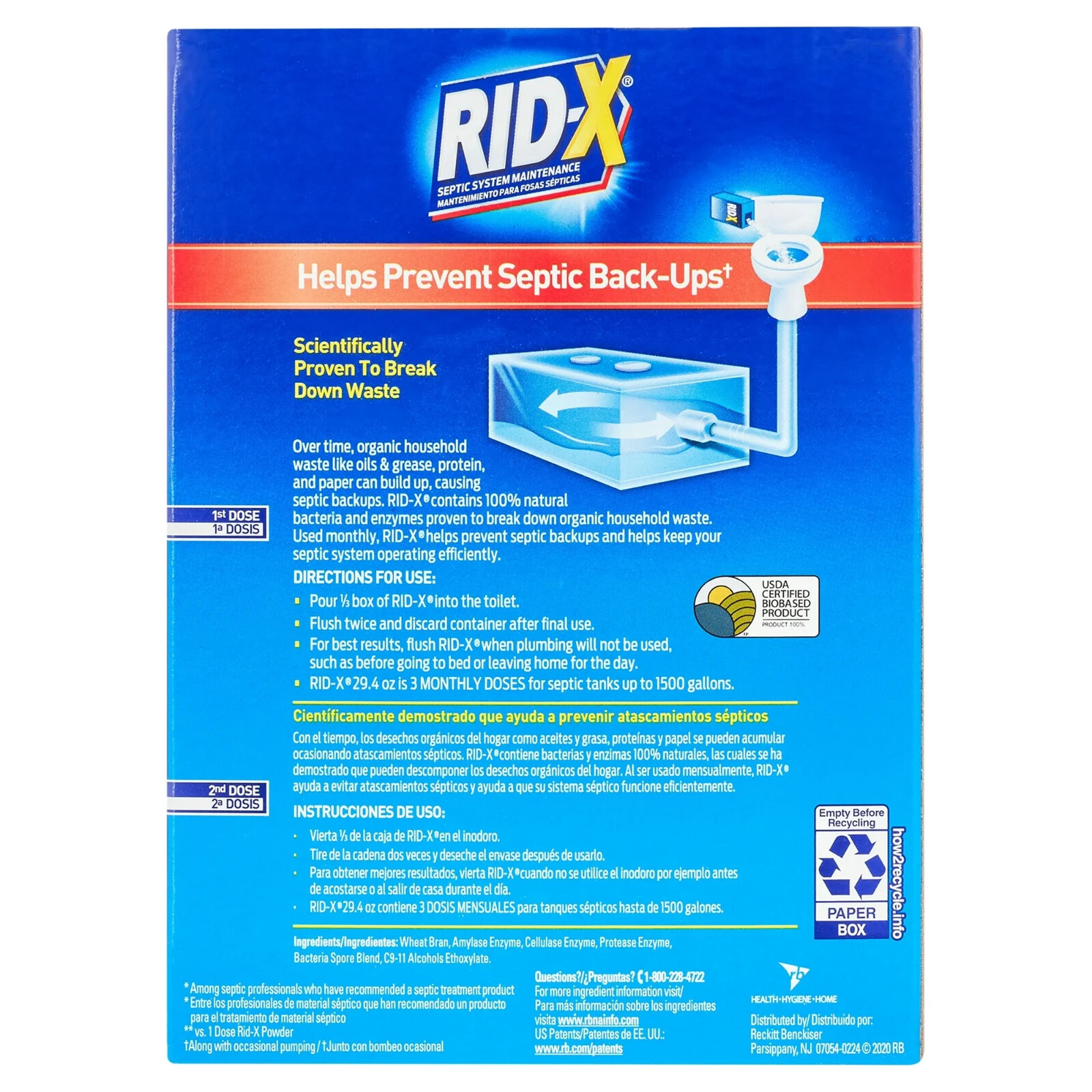 RID-X Septic Tank Treatment, 3 Month Supply Of Powder, 29.4oz, 100% Biobased