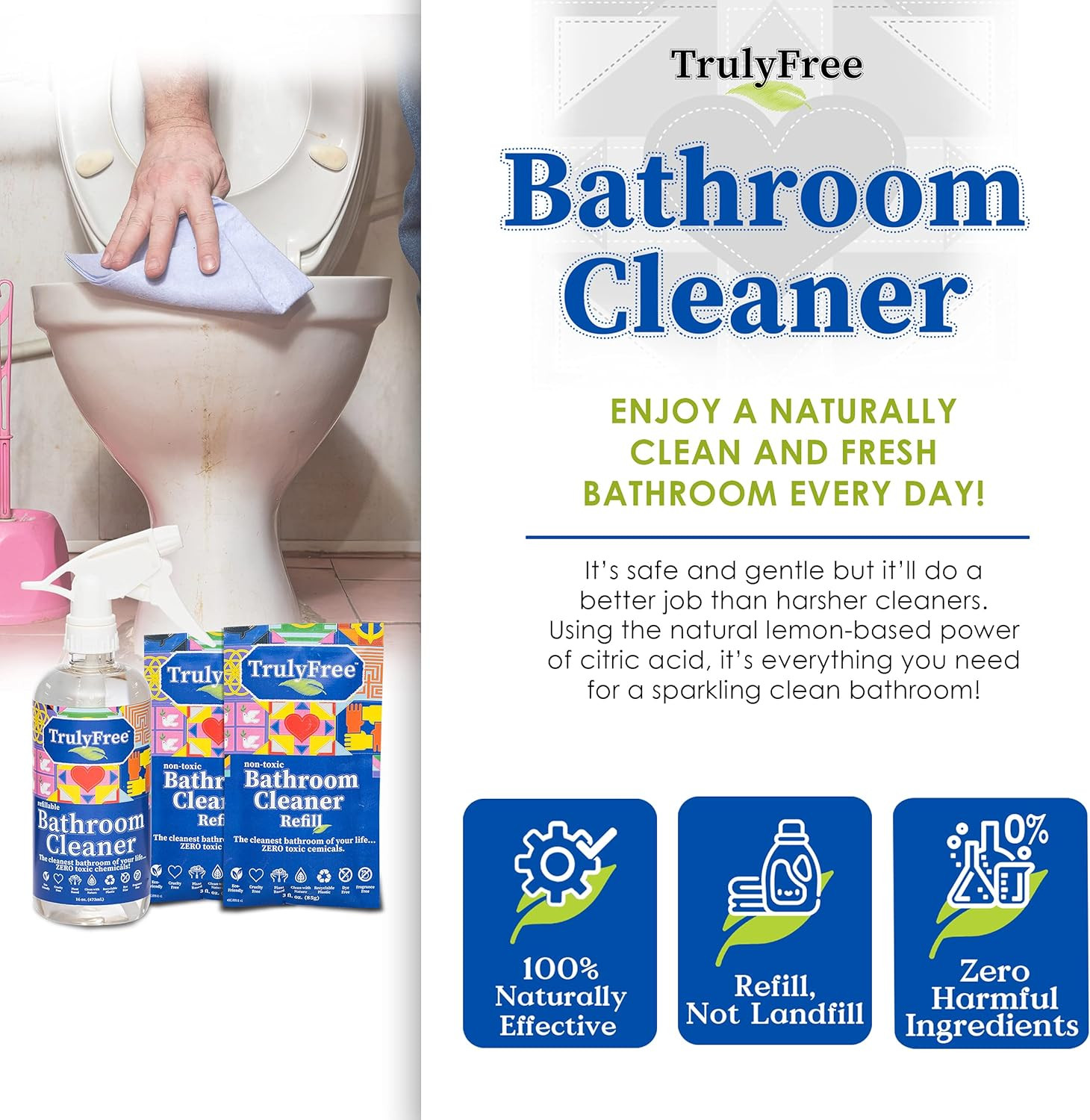 All Natural Non-Toxic Bathroom Cleaner Spray Kit, Organic Bath & Tile Cleaning S