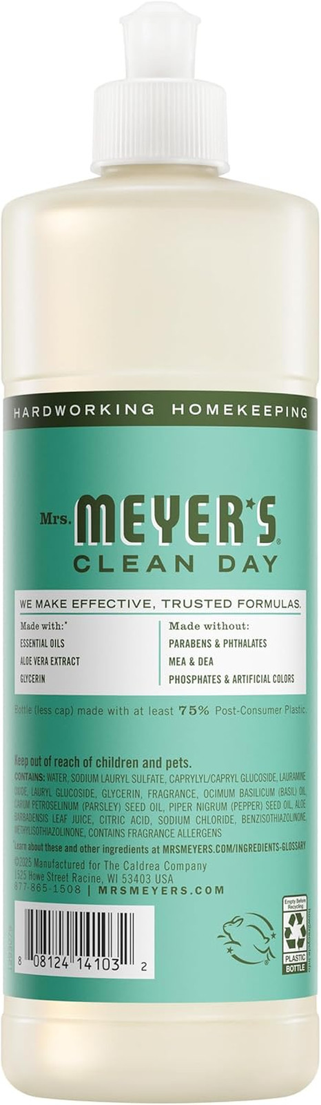 MRS. MEYER’S CLEAN DAY Liquid Dish Soap, Basil Scent, 16 Fl Oz Bottle – 3 Pack