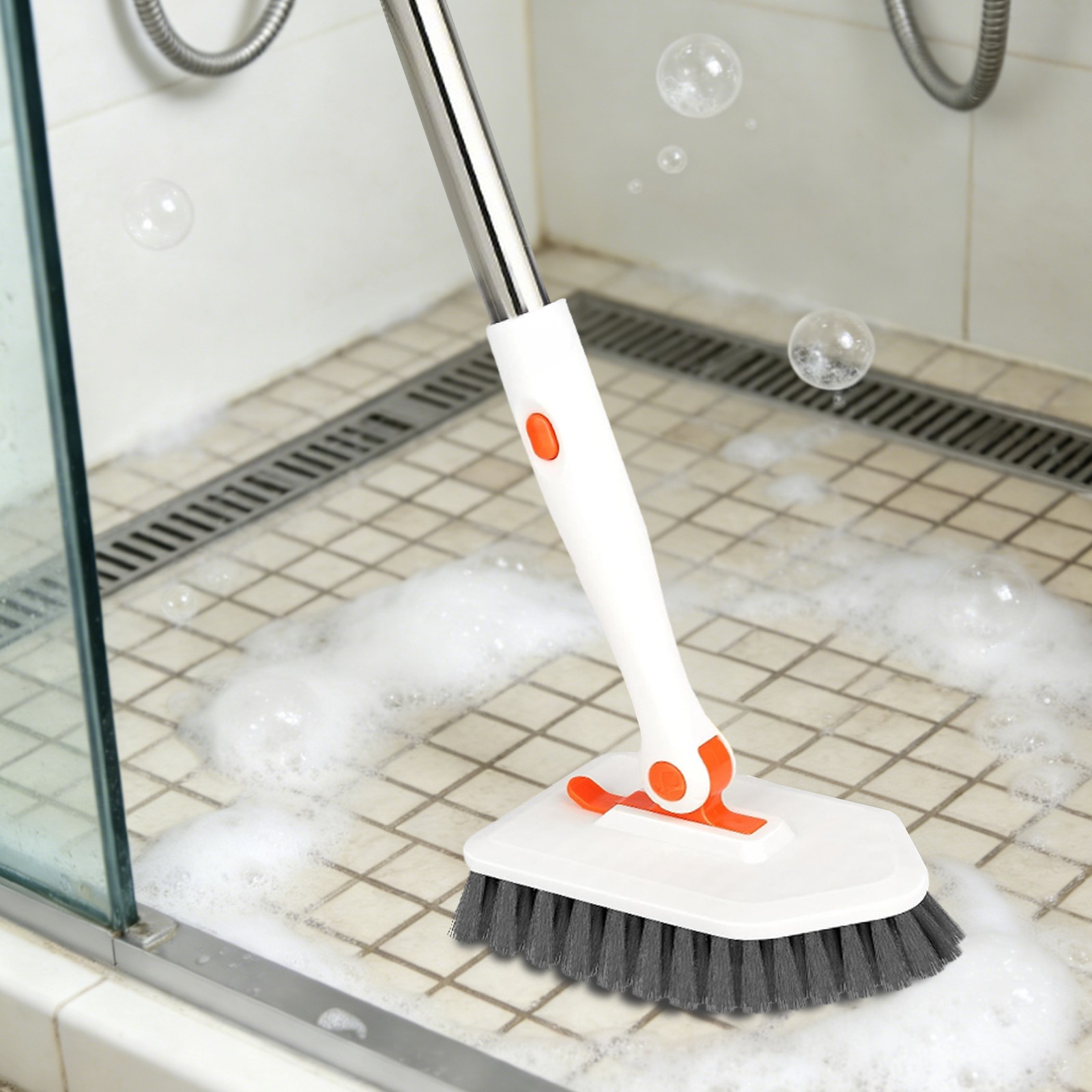 Long Handled Scrub Brush, Cleaning Brushes with 3 Cleaning Heads Clean Brush