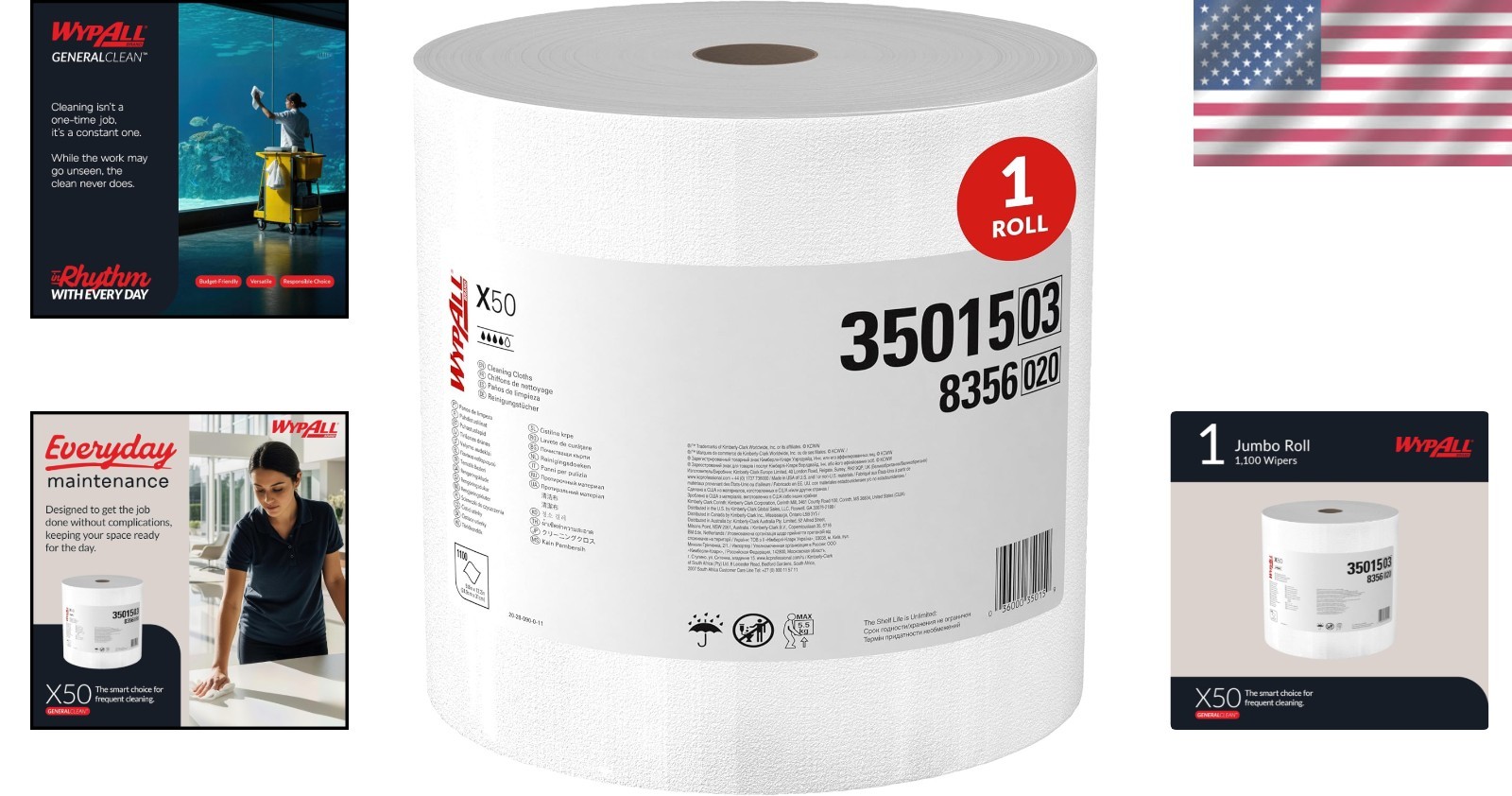 GeneralClean X50 Cloths, Strong Towels, 1 Roll, 1,100 Sheets