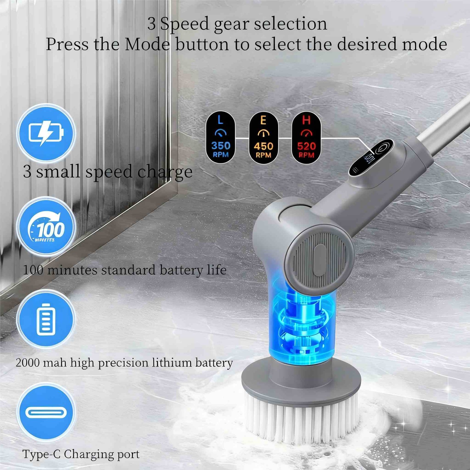 Electric Spin Scrubber, Cordless Cleaning Brush Scrubber for Home&Car Grey