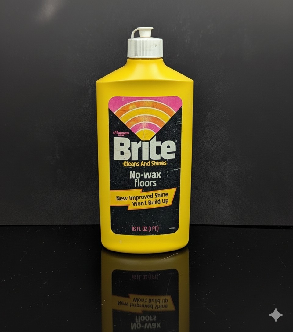 Vintage 1982 Brite No-Wax Floor Cleaner 16oz Bottle 79% Full Prop S.C. Johnson