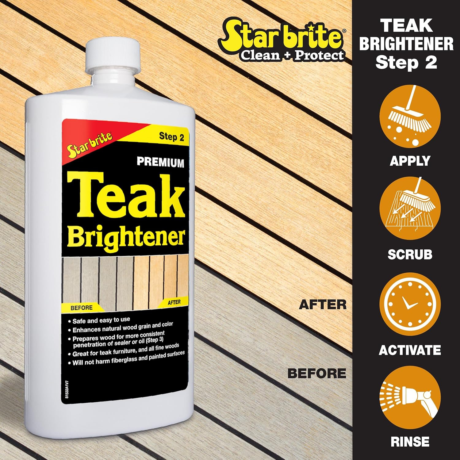 Teak Care 3 Step Kit – Teak Cleaner + Teak Brightener + Teak Oil – 16 OZ (081216