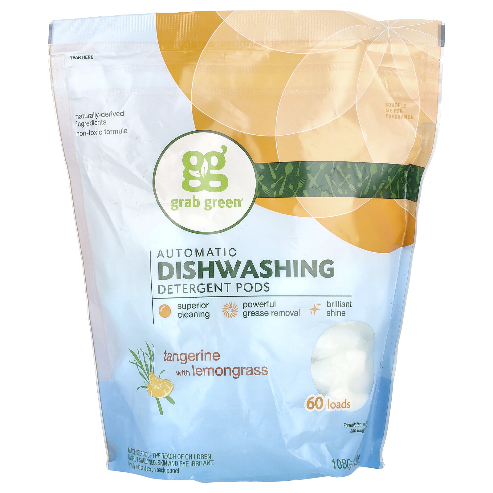 Automatic Dishwashing Detergent Pods, Tangerine with Lemongrass, 60 Loads, 2 lbs