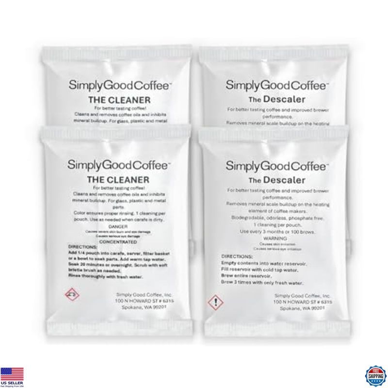 Coffee & Espresso Machine Care Kit – 4 Pack Descaler & Cleaner, Natural Solution