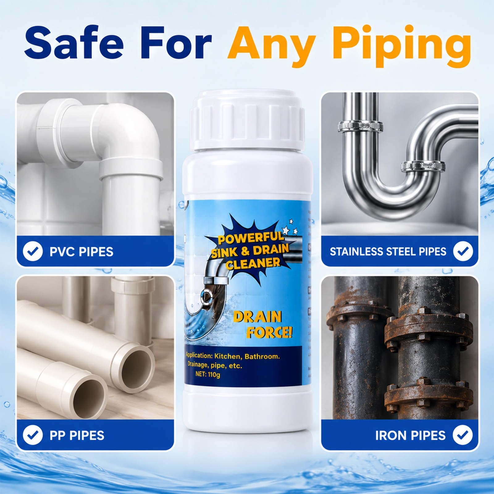 Loruoea 4Pack Potent Drain Cleaner & Clog Remover for Kitchen & Bath Pipes