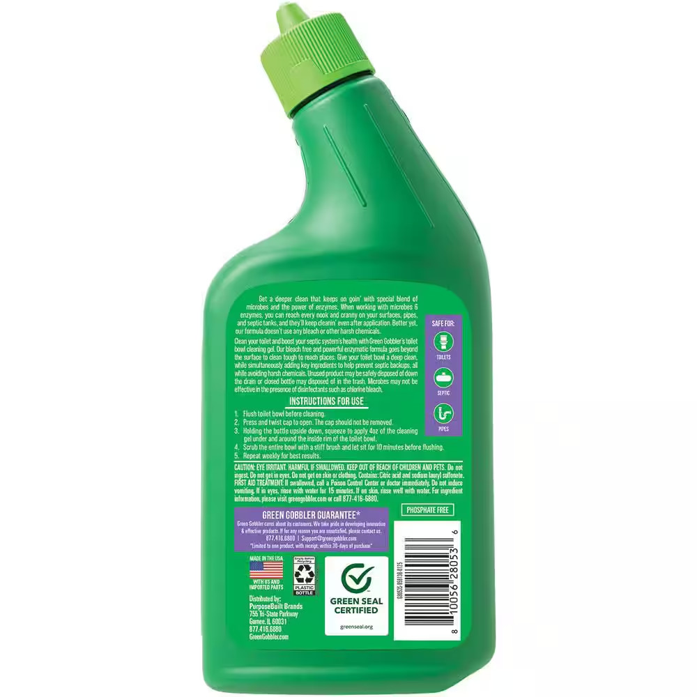 Green Gobbler 24 oz Toilet Bowl Cleaning Gel Bleach Free Plus Septic Boost