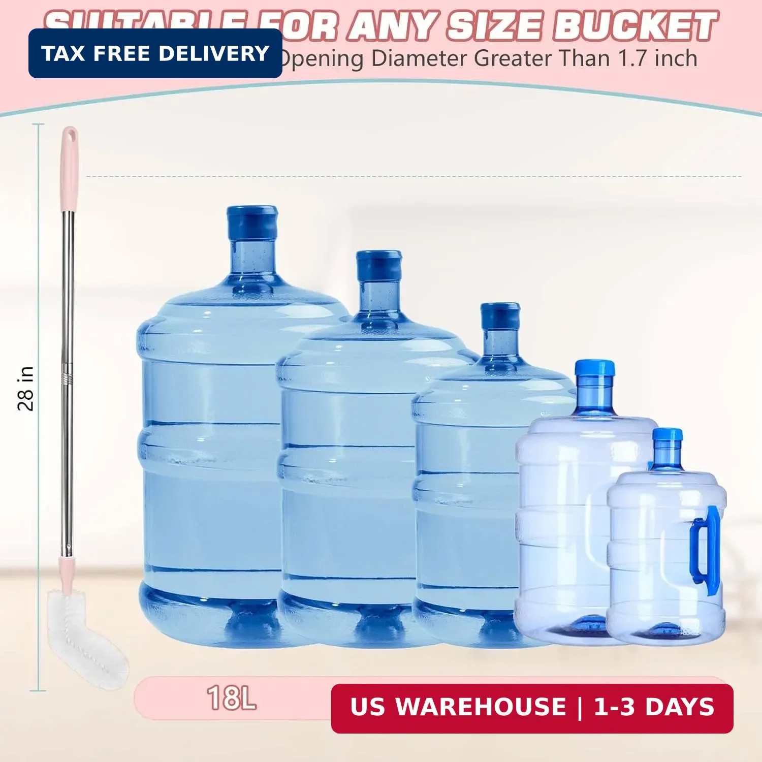 2 Pack 5 Gallon Water Jug Cleaning Brush Long Bottle Carboy Cleaner