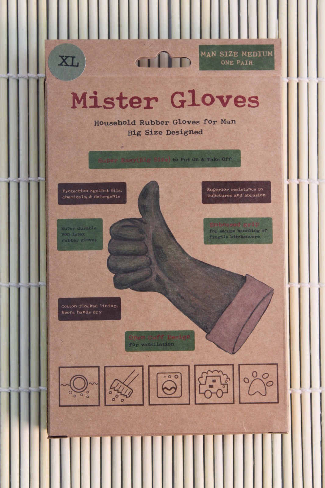 Mister Gloves Household Rubber Gloves XL 2 pairs for Mr. Men for Clean,Non-Latex