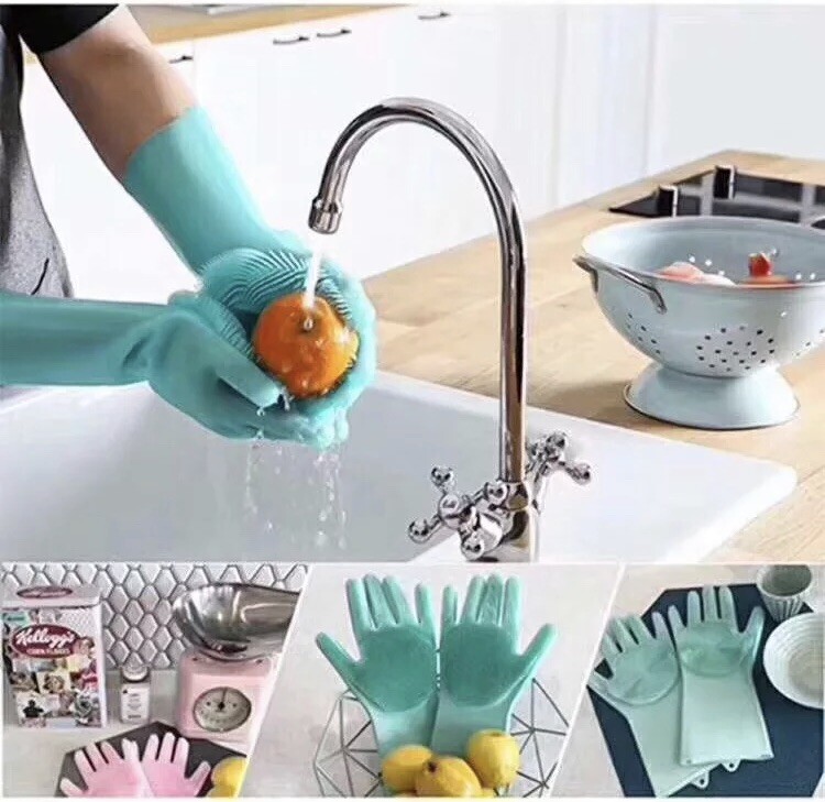 1 Pair Magic Silicone Washing Gloves Scrubber for Dish Pet Car Kitchen Cleaning
