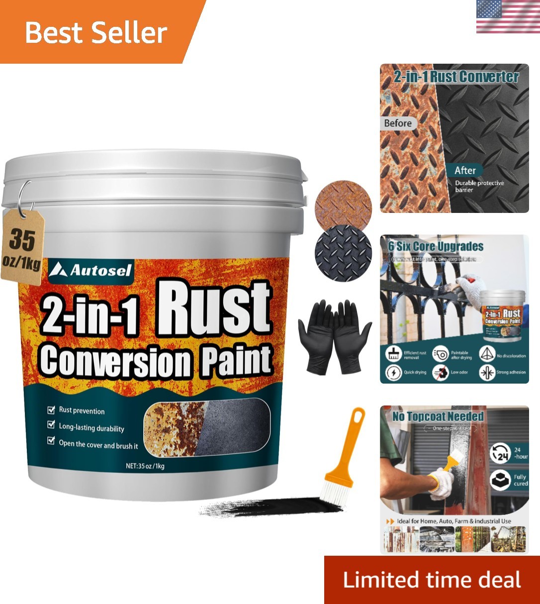 2-In-1 Rust Converter & Metal Primer, Stops Rust,Rust Inhibitor Paint for Metal,