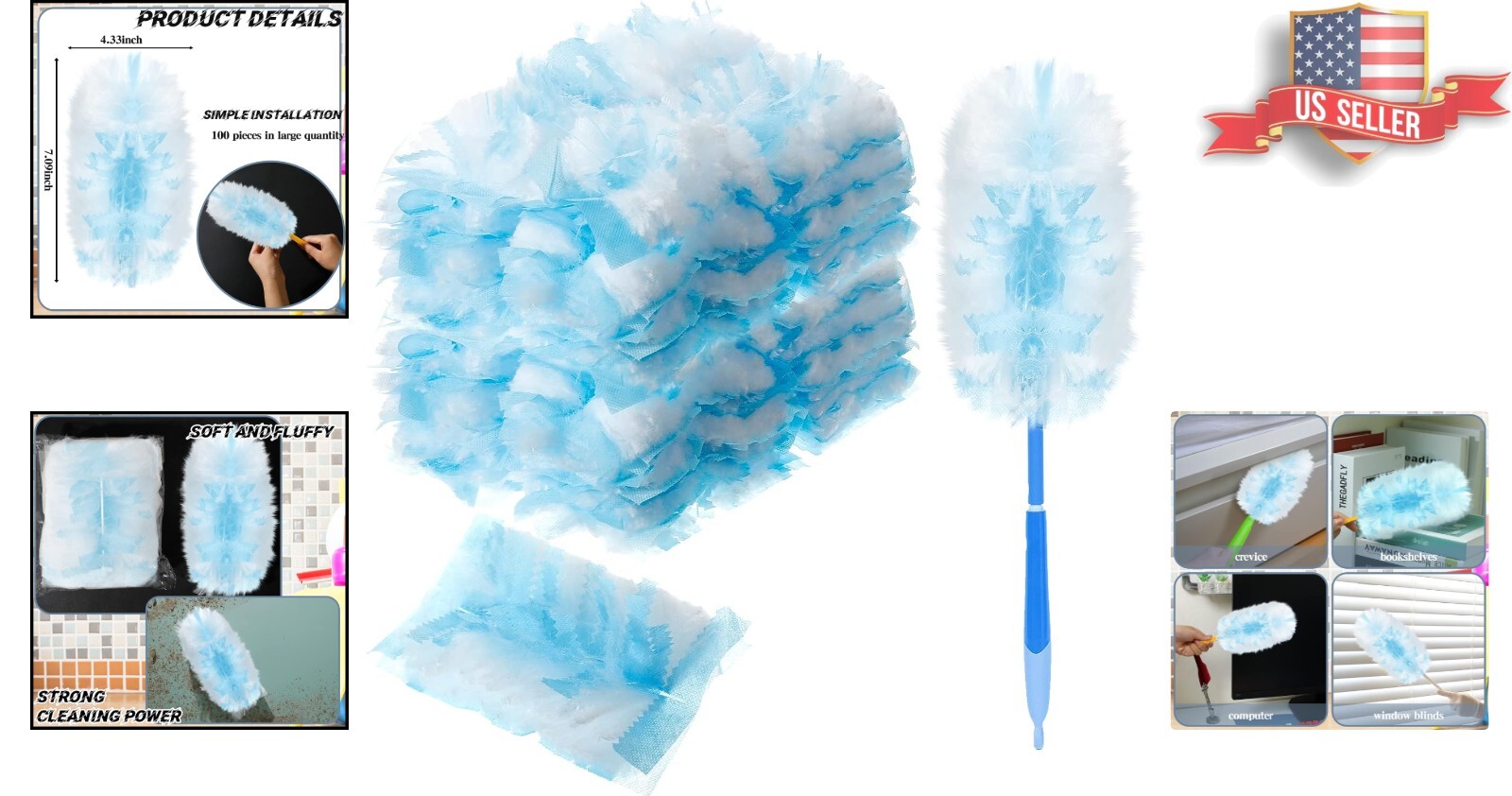 Bulk Disposable Premium Thickened Multi-Purpose Duster Refill Blue 100 Pcs