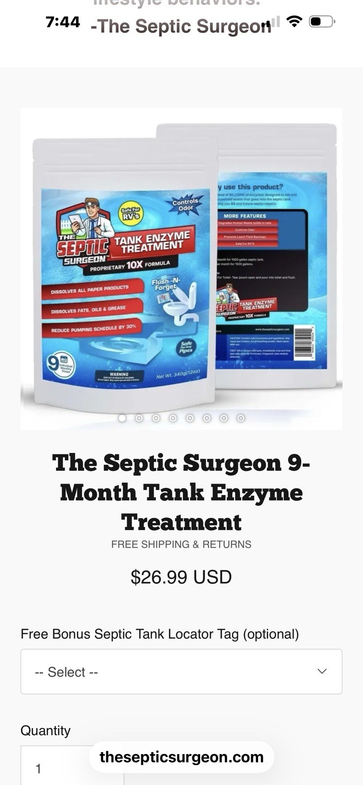 THE SEPTIC SURGEON TANK TREATMENT ENZYME CONTROLS ODOR SAFE FOR ANY PIPES * RVs