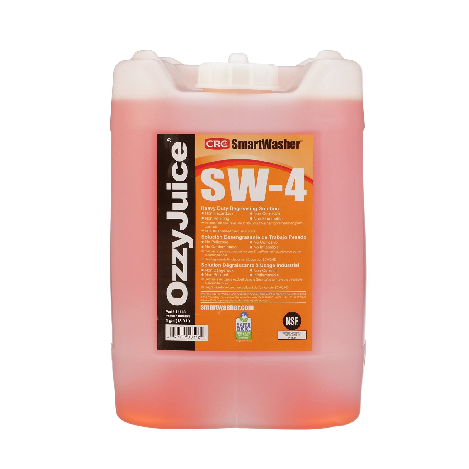 SmartWasher OzzyJuice SW-4 Heavy Duty Degreasing Solution, 5 Gallon, Water-Ba…