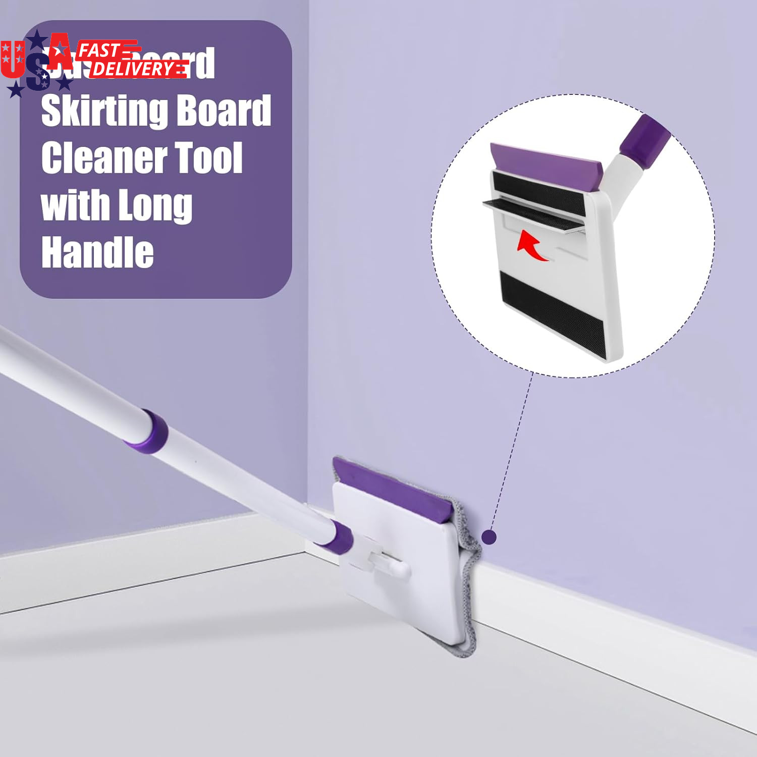Baseboard Cleaner Tool with Handle, 60″ Extendable Long Handle Baseboard Cleaner