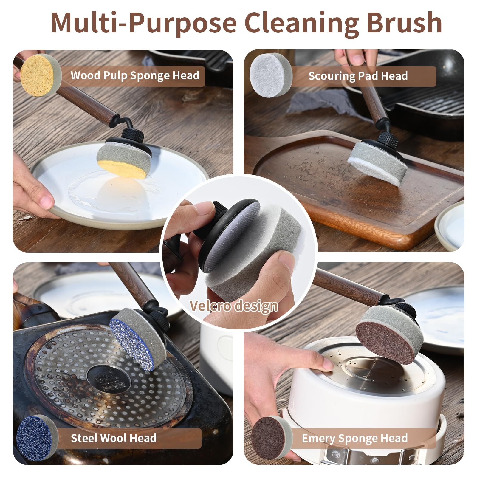 Kitchen Scrub Brush for Dishes, 360° 6-in-1 Kitchen Brushes for Dishes, House…