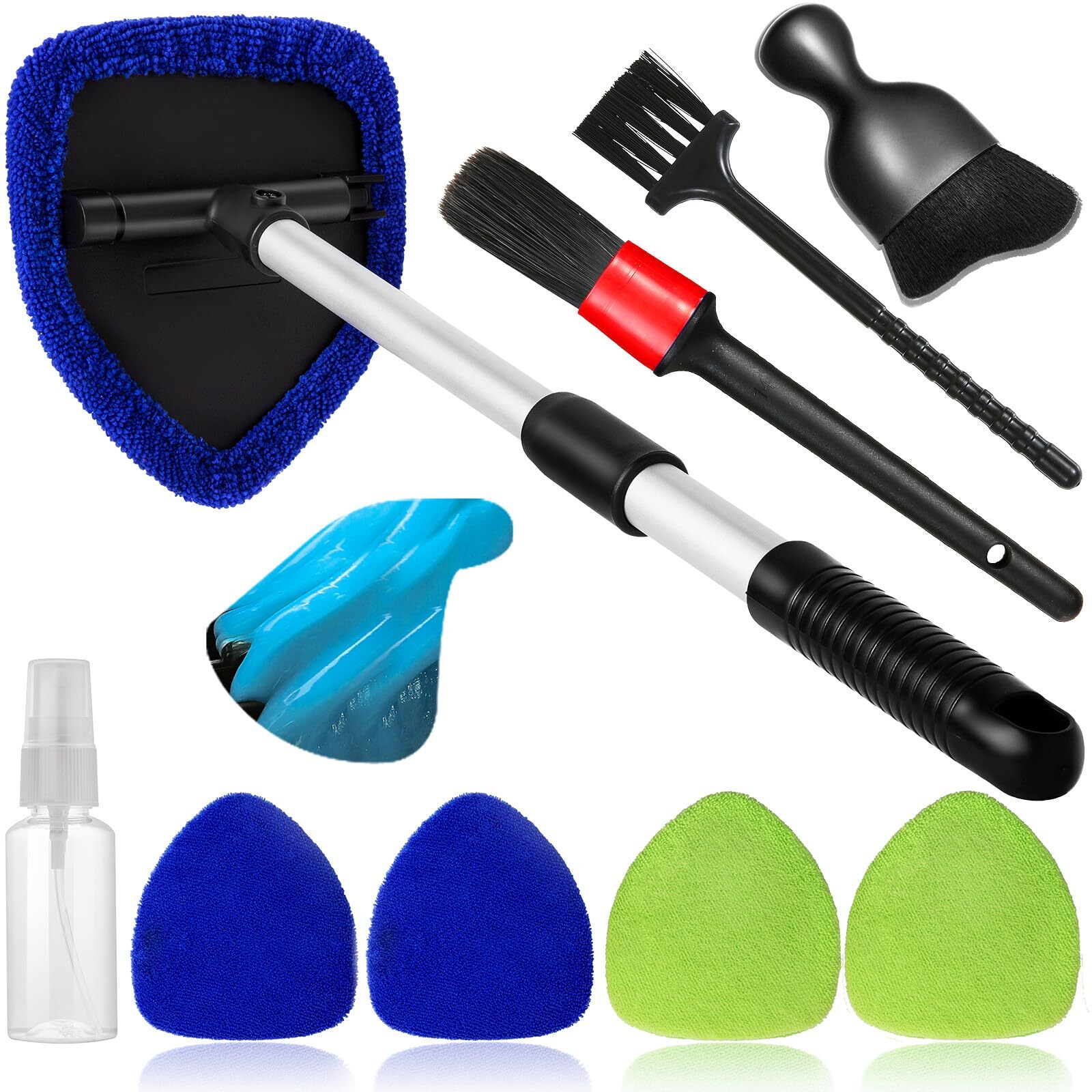 10pcs Windshield Cleaner Tool, Car Window Cleaning Wash Kit w/ 4 Microfiber Pads