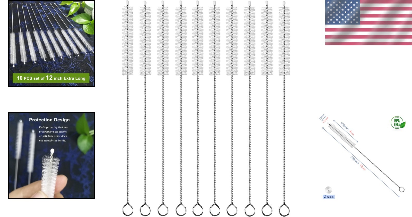 12-Inch Pipe Cleaners for Straws, Sippy Cups, and More – 10 PCS