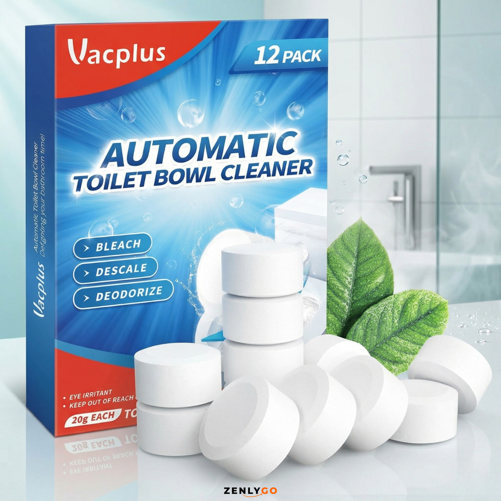 Vacplus Toilet Bowl Cleaner Tablets 12 PACK, Automatic Toilet Bowl Cleaners