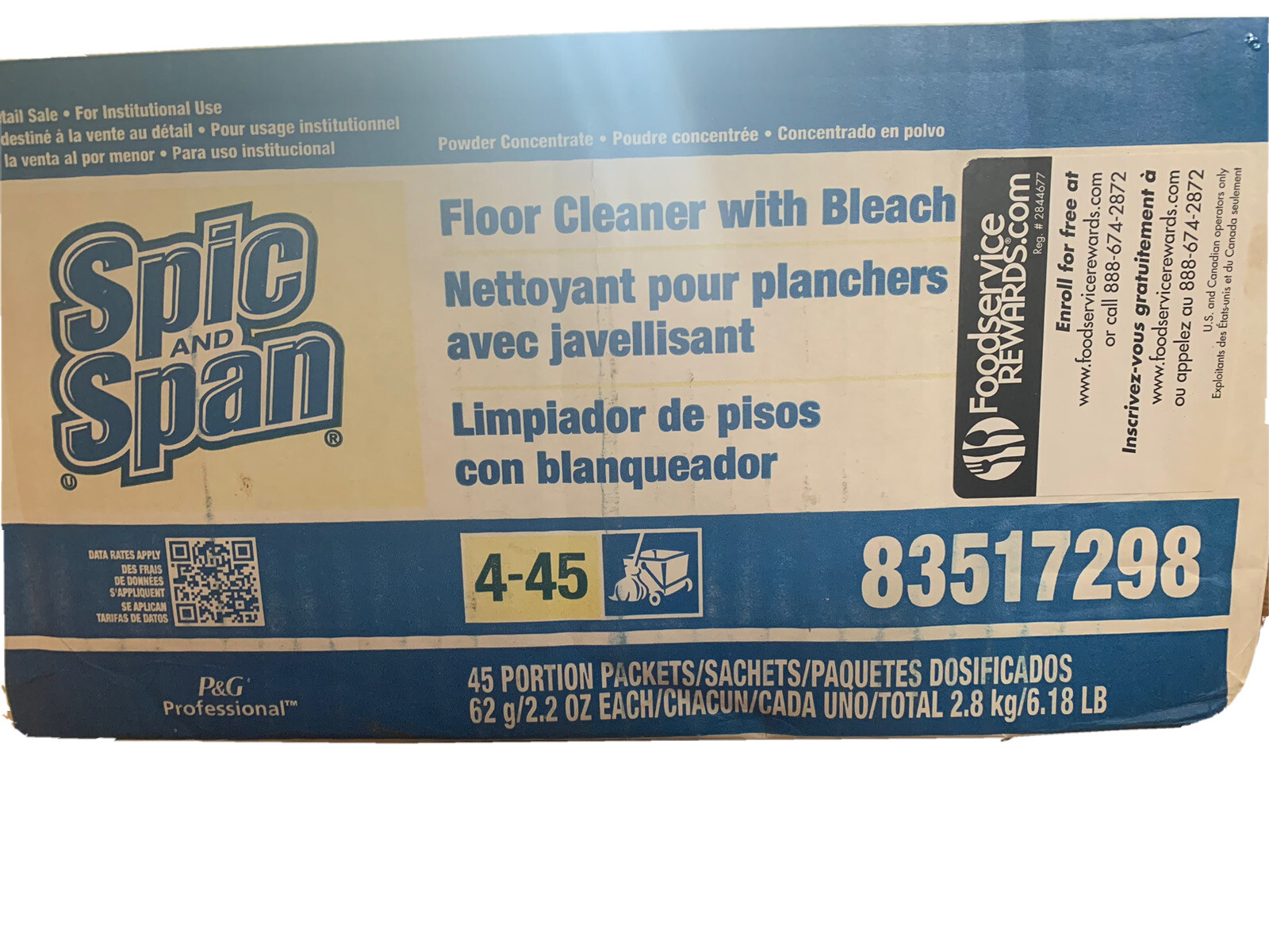 Spic And Span 02010 Powder Bleach Floor Cleaner, 2.2 Oz. , 45 pack