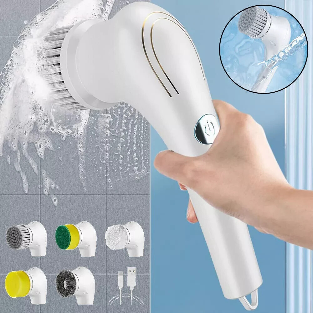 Electric Cleaning Brush Scrub Cleaning Brush With 5 Replaceable Brush Heads
