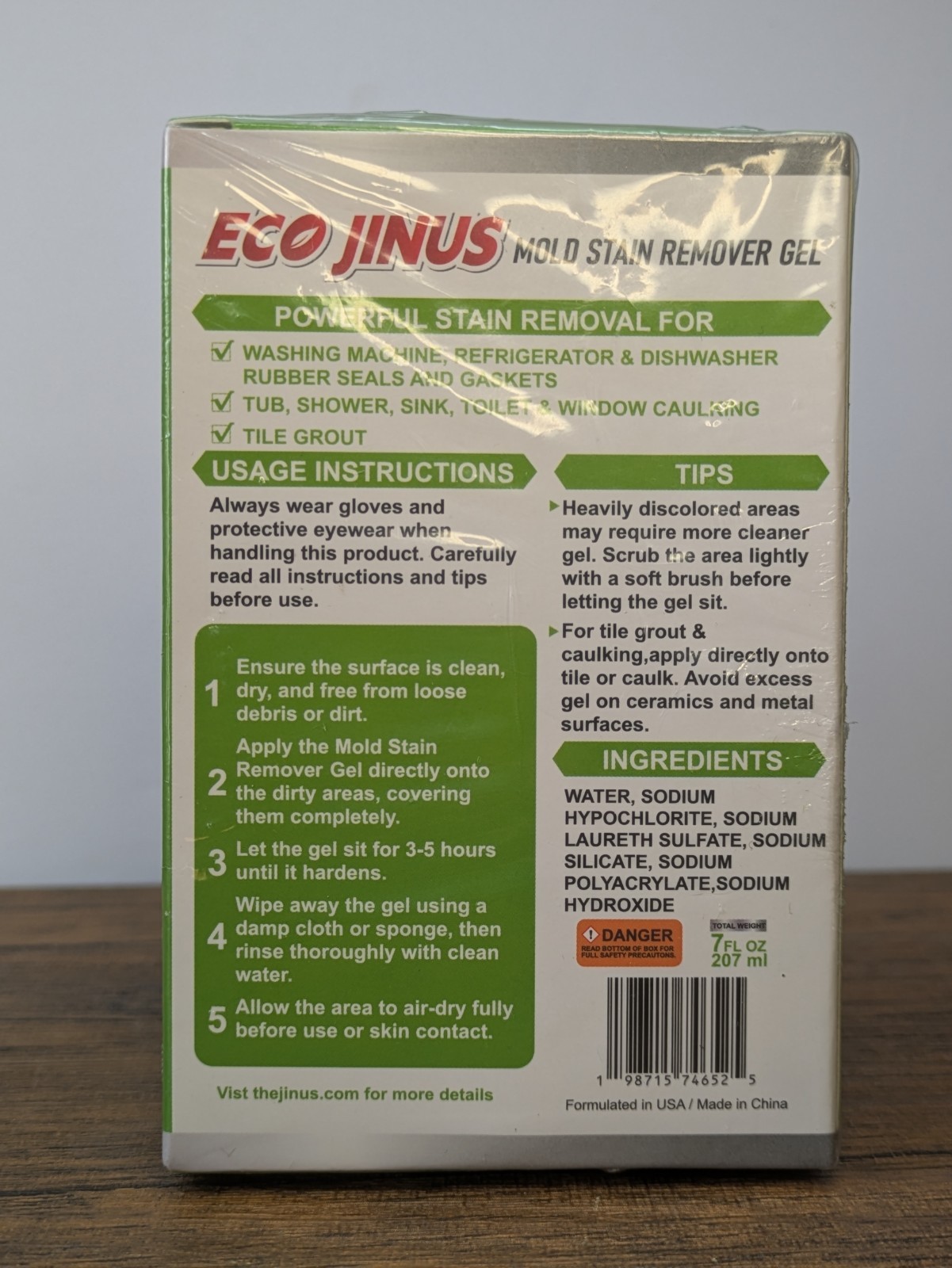 (2 Pack) Eco Jinus Mold Stain Remover Gel 7oz, for Tub Shower Sink Toilet Etc.