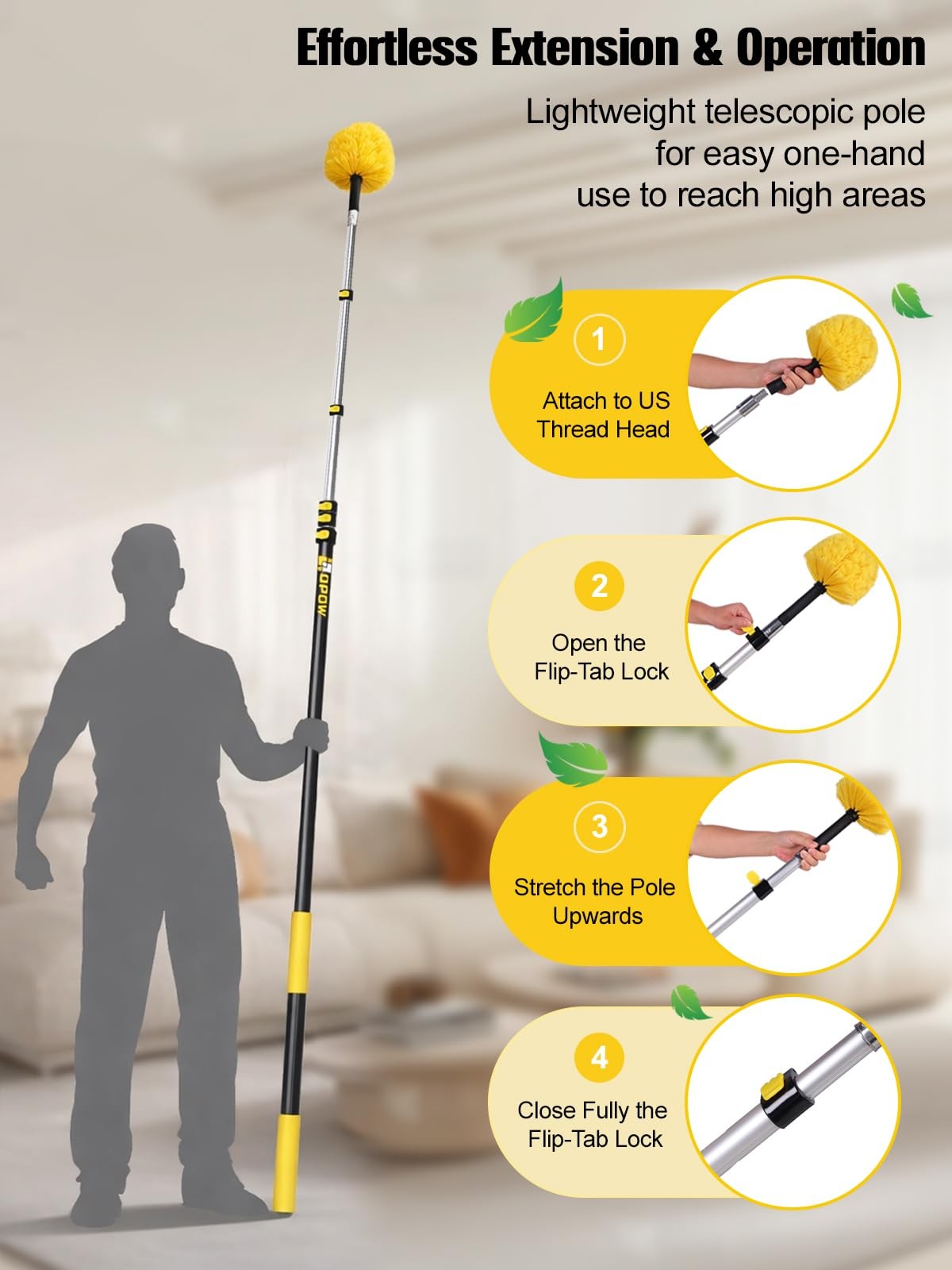 6-24ft Cobweb Duster with Extension Pole, 32ft High Reach Spider Brush, Alumi…