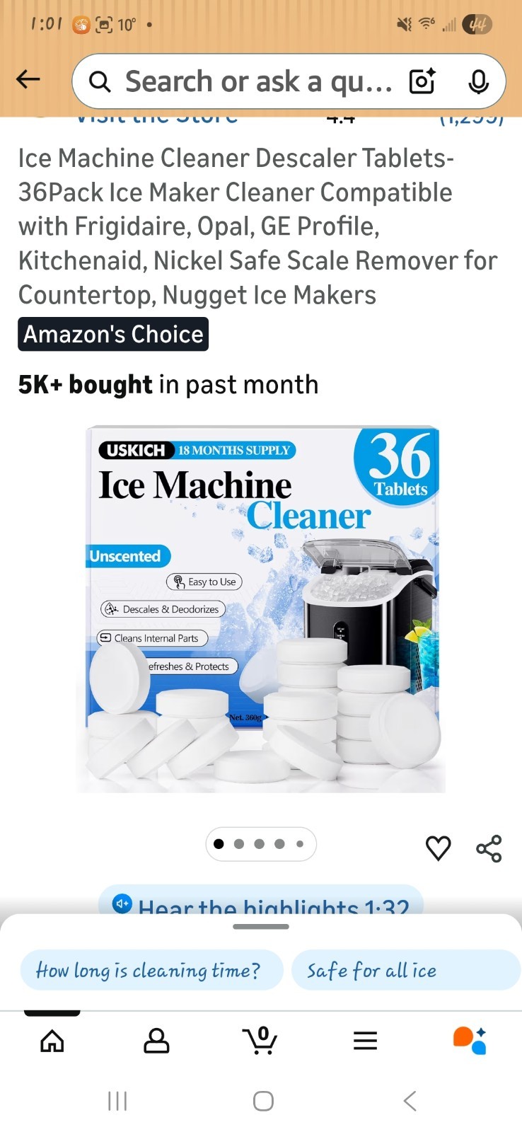 Ice Machine Cleaner 36 Tablets Descales & Deodorizes 18 Month Supply New Uskich