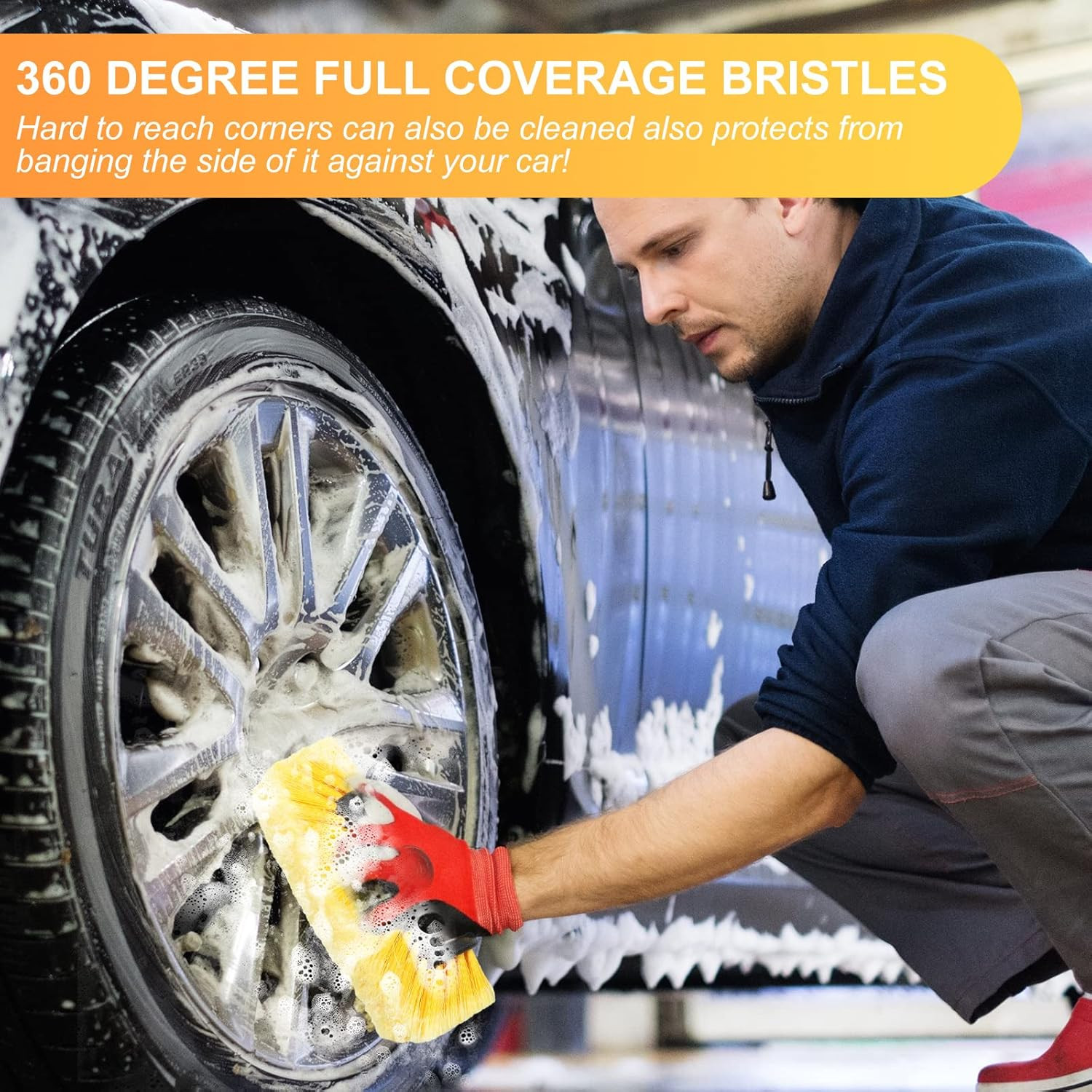 2 Pcs Car Wash Brush Head with Soft Detailing Bristle Flow Thru Car Cleaning Bru