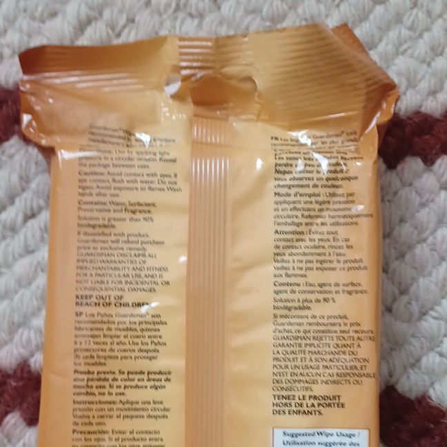 Guardsman Leather Cleaner Wipes 20ct Resealable Scent Free EPA Safer 470200